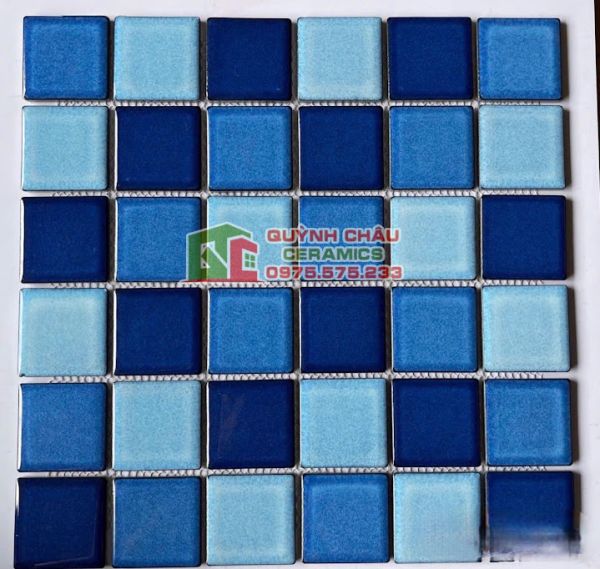 Gạch mosaic gốm mix màu xanh bể bơi Gạch mosaic gốm mix màu xanh bể bơi