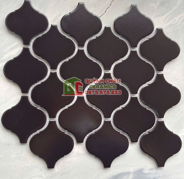 Gạch mosaic hình lồng đèn màu đen tuyền mờ Gạch mosaic hình lồng đèn màu đen tuyền mờ