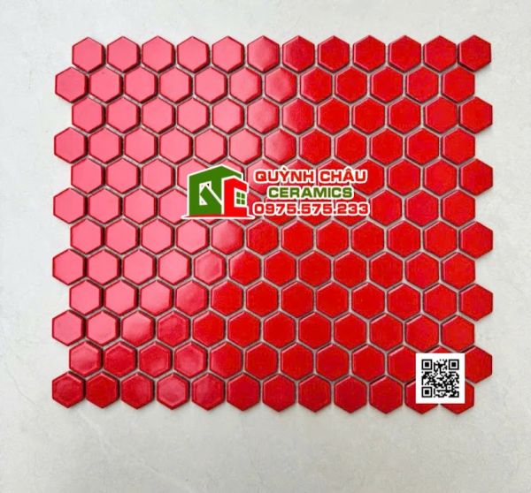 Gạch mosaic lục giác màu đỏ đơn sắc Gạch mosaic lục giác màu đỏ đơn sắc