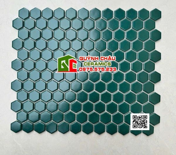 Gạch mosaic lục giác màu xanh đơn sắc Gạch mosaic lục giác màu xanh đơn sắc