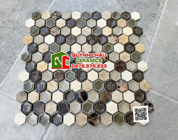 Gạch mosaic lục giác nâu vàng xám màu hỗn hợp Gạch mosaic lục giác nâu vàng xám màu hỗn hợp