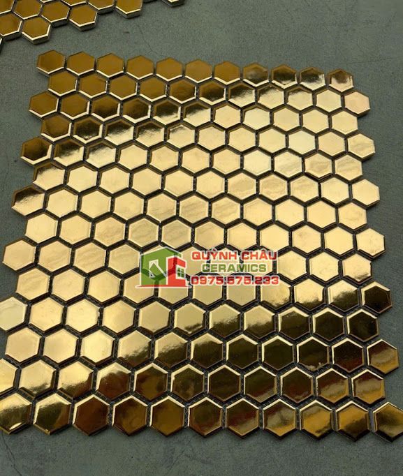 Gạch mosaic mạ vàng hình lục giác cao cấp Gạch mosaic mạ vàng hình lục giác cao cấp