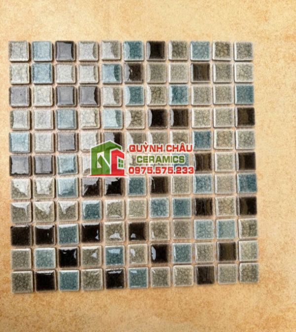 Gạch mosaic màu nâu men rạn hiệu ứng Gạch mosaic màu nâu men rạn hiệu ứng