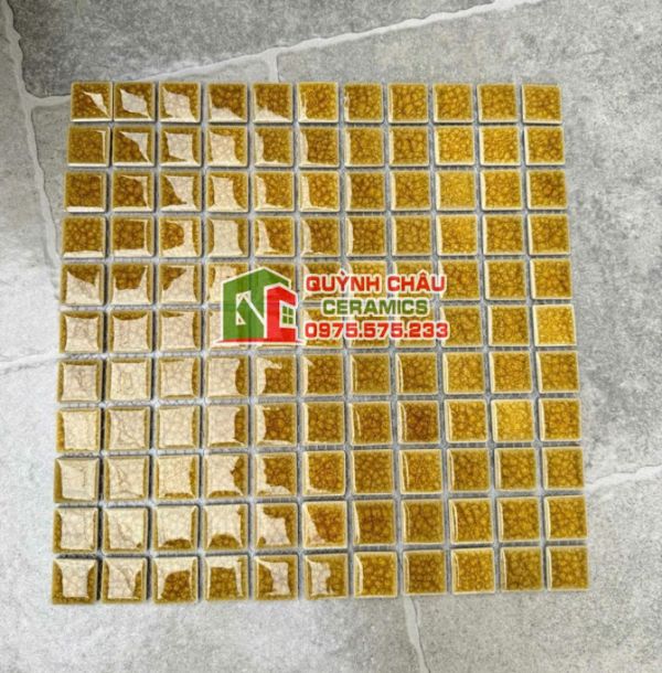 Gạch mosaic men rạn màu vàng viên nhỏ Gạch mosaic men rạn màu vàng viên nhỏ