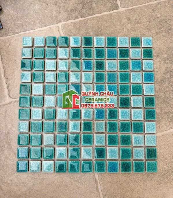 Gạch mosaic men rạn vuông nhỏ xanh ngọc Gạch mosaic men rạn vuông nhỏ xanh ngọc