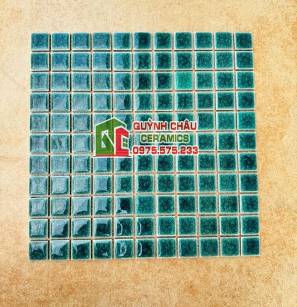 Gạch mosaic men rạn xanh đậm viên nhỏ Gạch mosaic men rạn xanh đậm viên nhỏ