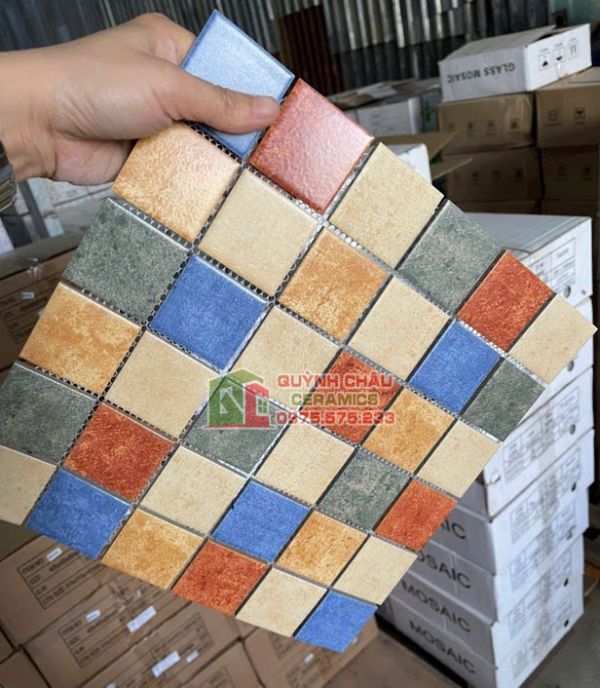 Gạch mosaic mờ đỏ xanh hồng màu mix cổ điển Gạch mosaic mờ đỏ xanh hồng màu mix cổ điển