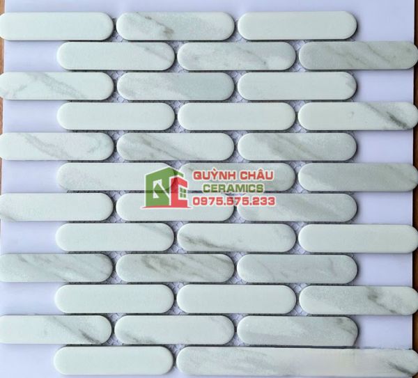 Gạch mosaic que đũa đầu tròn trắng vân mây Gạch mosaic que đũa đầu tròn trắng vân mây