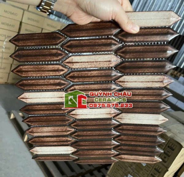 Gạch mosaic que diêm màu vàng cát hiệu ứng Gạch mosaic que diêm màu vàng cát hiệu ứng