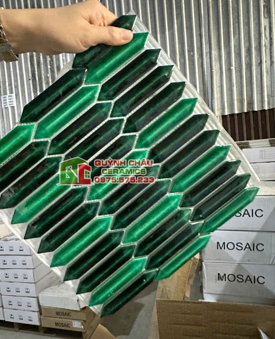 Gạch mosaic que diêm màu xanh hiệu ứng Gạch mosaic que diêm màu xanh hiệu ứng