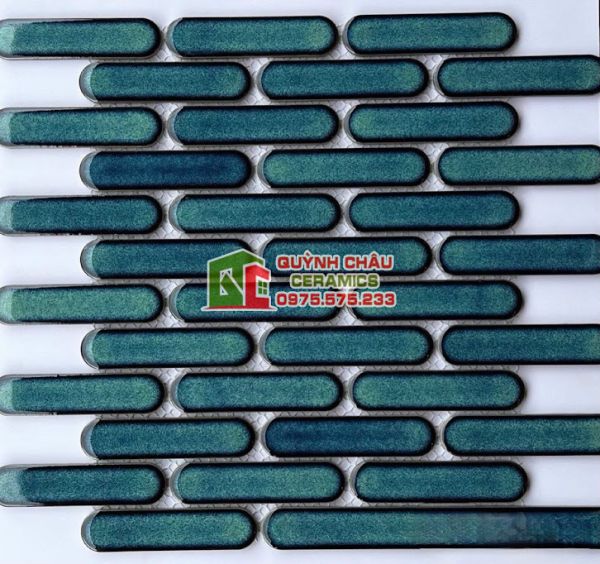 Gạch mosaic que đũa đầu tròn màu xanh rêu bóng Gạch mosaic que đũa đầu tròn màu xanh rêu bóng