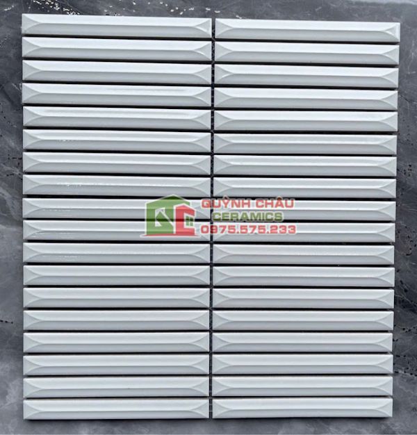 Gạch mosaic que đũa trắng bóng vát cạnh Gạch mosaic que đũa trắng bóng vát cạnh