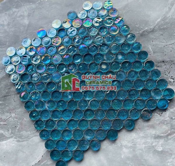 Gạch mosaic thuỷ tinh bi xanh dương trang trí Gạch mosaic thuỷ tinh bi xanh dương trang trí