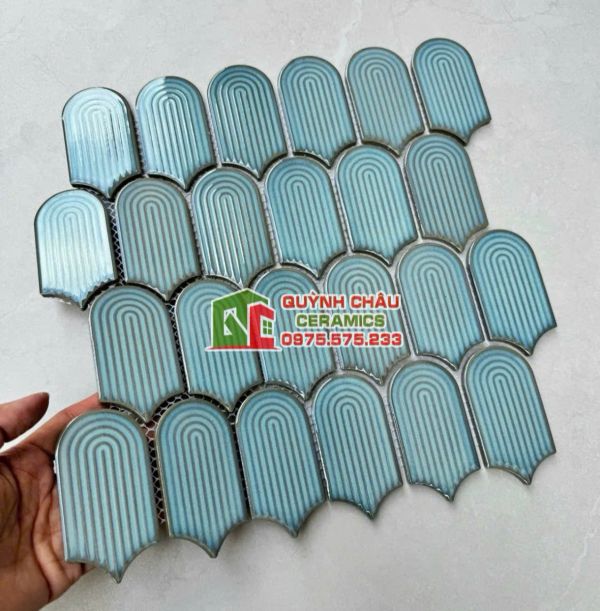 Gạch mosaic vân tay màu xanh gợn trang trí Gạch mosaic vân tay màu xanh gợn trang trí