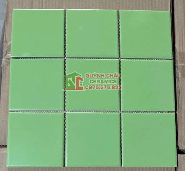 Gạch mosaic vỉ 10x10 thẻ chip màu xanh lá mờ Gạch mosaic vỉ 10x10 thẻ chip màu xanh lá mờ