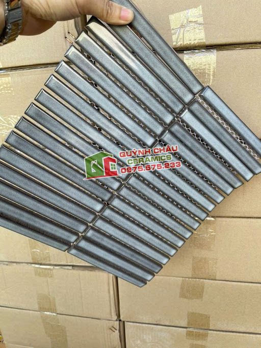 Gạch mosaic vỉ que đũa xám bóng Gạch mosaic vỉ que đũa xám bóng