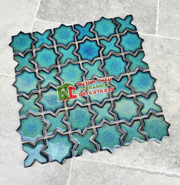 Gạch mosaic XO màu xanh men bóng Gạch mosaic XO màu xanh men bóng