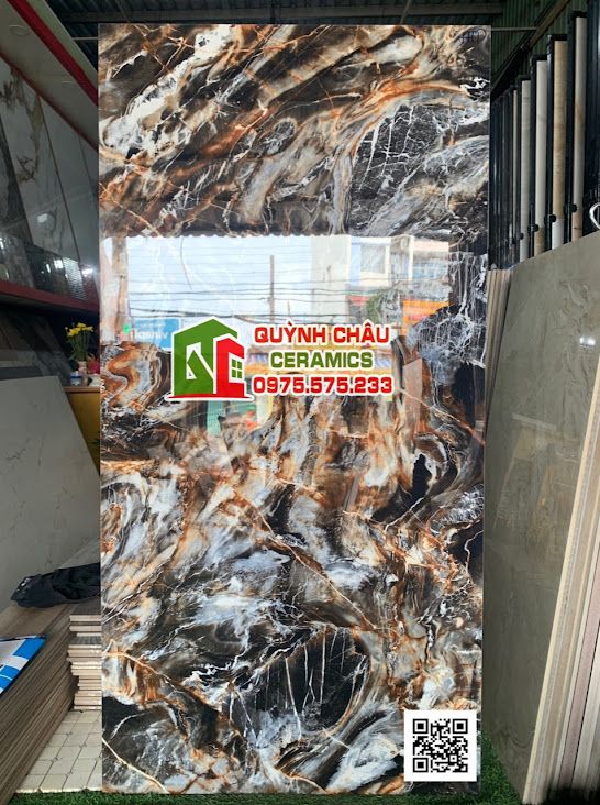 Gạch ốp lát ấn độ 80x160 vân đá mắt hổ đen xen vàng siêu bóng Gạch ốp lát ấn độ 80x160 vân đá mắt hổ đen xen vàng siêu bóng