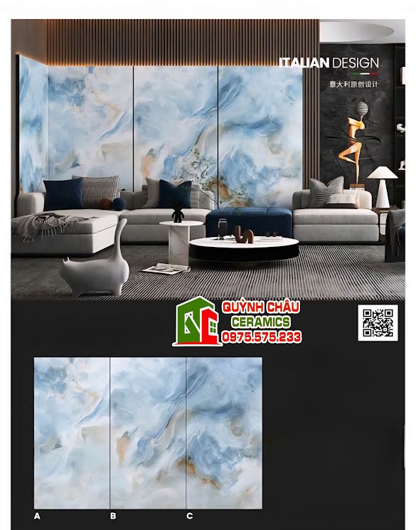 Gạch ốp tường 120x240 xanh vân đá đối xứng Gạch ốp tường 120x240 xanh vân đá đối xứng