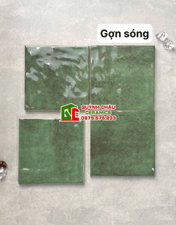 Gạch thẻ 12x12 xanh lá cổ điển men bóng lượn sóng Gạch thẻ 12x12 xanh lá cổ điển men bóng lượn sóng