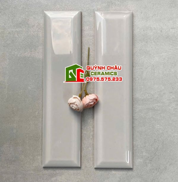 Gạch thẻ 6.8x28 men xám bóng vát cạnh Gạch thẻ 6.8x28 men xám bóng vát cạnh
