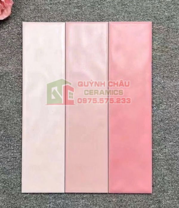Gạch thẻ 75x300 mix màu hường hồng mờ gợn sóng