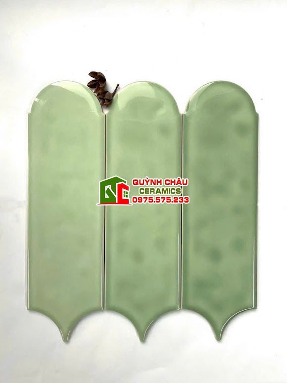 Gạch thẻ lông vũ màu xanh lá non gợn sóng Gạch thẻ lông vũ màu xanh lá non gợn sóng