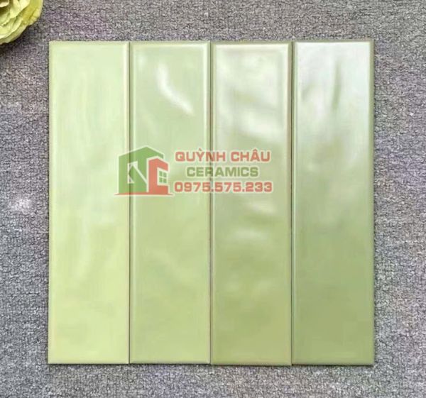 Gạch thẻ mờ 75x300 gợn sóng xanh lá