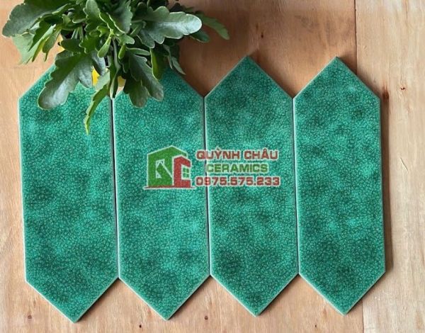 Gạch thẻ mũi tên men rạn màu xanh Gạch thẻ mũi tên men rạn màu xanh
