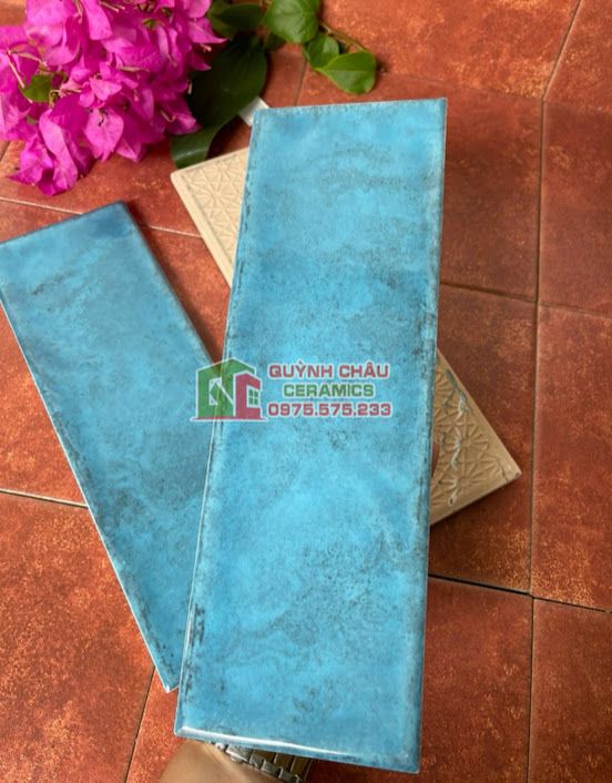 Gạch thẻ trang trí 10x30 xanh men cổ Gạch thẻ trang trí 10x30 xanh men cổ