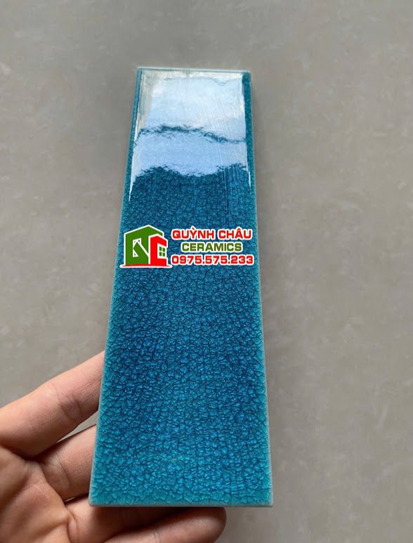 Gạch thẻ trang trí 6x20 xanh men rạn Gạch thẻ trang trí 6x20 xanh men rạn