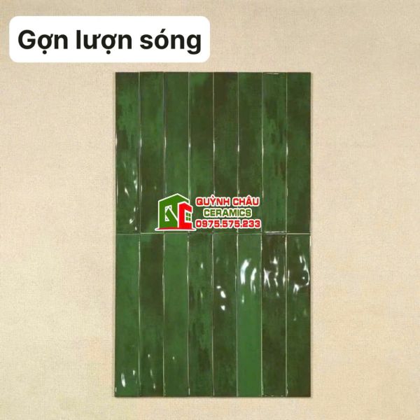 Gạch thẻ trang trí 6x40cm xanh bóng gợn sóng Gạch thẻ trang trí 6x40cm xanh bóng gợn sóng