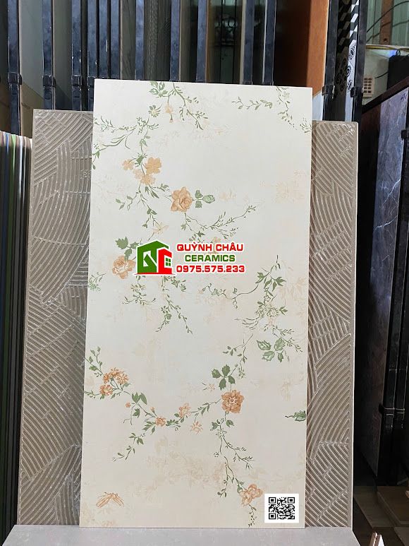 Gạch trang trí 40x80 mờ kem hoạ tiết hoa đẹp Gạch trang trí 40x80 mờ kem hoạ tiết hoa đẹp