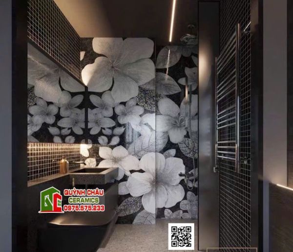 Gạch trang trí 80x260 giả mosaic hình bông hoa bề mặt nổi Gạch trang trí 80x260 giả mosaic hình bông hoa bề mặt nổi