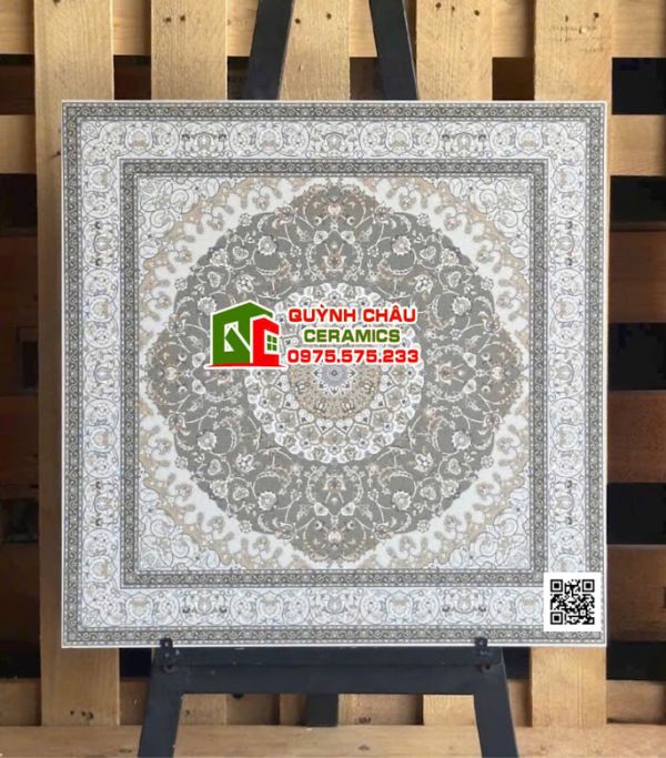 Gạch trang trí ấn độ 60x60 hoạ tiết thảm viền màu xám Gạch trang trí ấn độ 60x60 hoạ tiết thảm viền màu xám