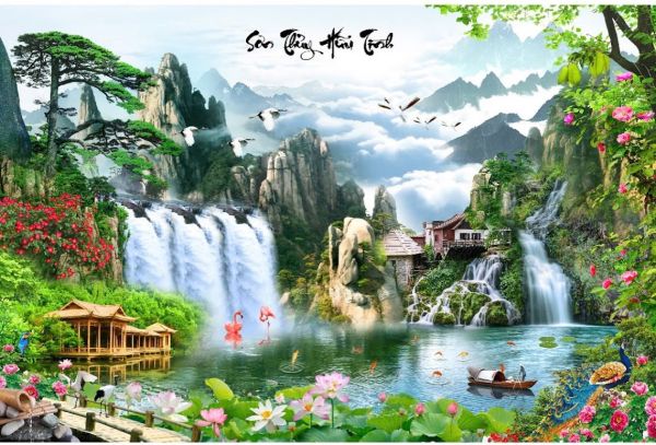 Gạch tranh 3D sơn thuỷ hữu tình phủ UV Gạch tranh 3D sơn thuỷ hữu tình phủ UV