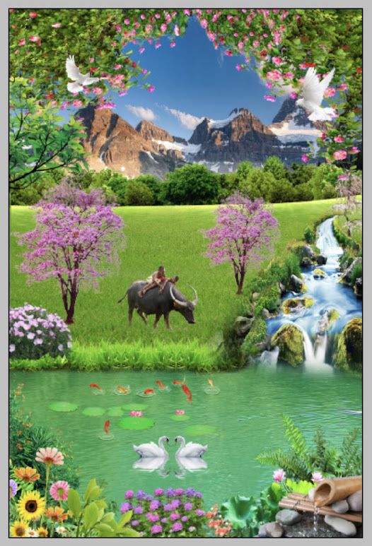 Gạch tranh cảnh đồng quê yên ả