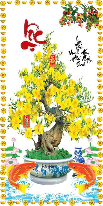 Gạch tranh cây mai hình chữ nhật