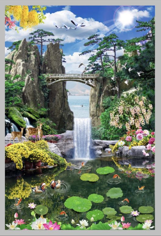 Gạch tranh hồ nước xanh biếc giữa núi non hùng vĩ Gạch tranh hồ nước xanh biếc giữa núi non hùng vĩ