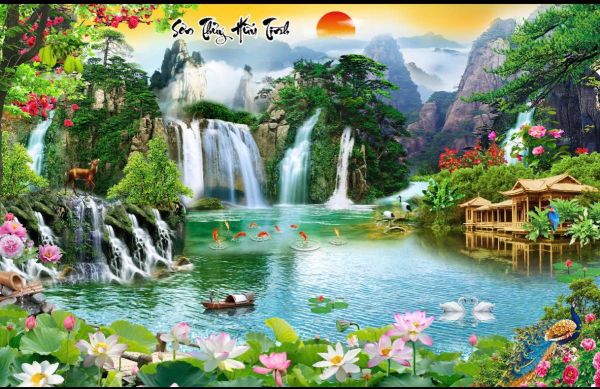 Gạch tranh kim tuyến định hình sơn thuỷ hữu tình Gạch tranh kim tuyến định hình sơn thuỷ hữu tình