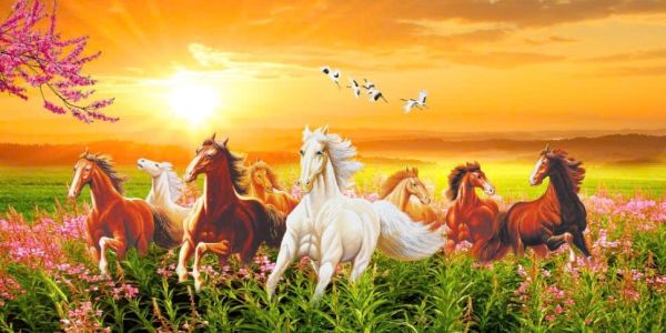 Gạch tranh ngựa mã đáo hoàng hôn phủ UV