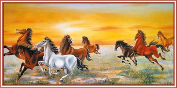 Gạch tranh ngựa phi nước đại hoàng hôn