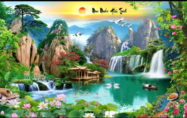 Gạch tranh non nước hữu tình phong cảnh đẹp Gạch tranh non nước hữu tình phong cảnh đẹp