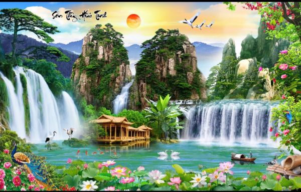 Gạch tranh ốp tường phong cảnh sơn thuỷ hữu tình Gạch tranh ốp tường phong cảnh sơn thuỷ hữu tình