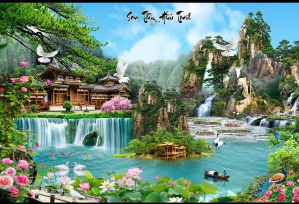 Gạch tranh phong cảnh sơn thuỷ hữu tình đẹp Gạch tranh phong cảnh sơn thuỷ hữu tình đẹp