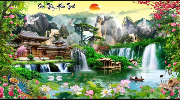 Gạch tranh sơn thuỷ hữu tình kim tuyến định hình Gạch tranh sơn thuỷ hữu tình kim tuyến định hình