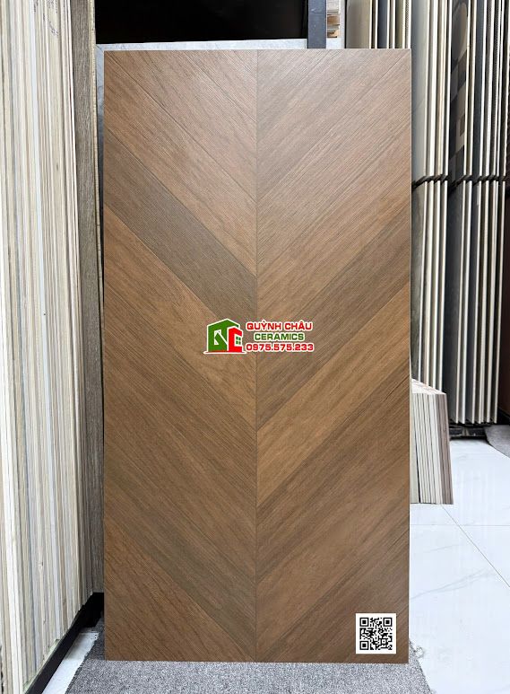 Gạch trung quốc 60x120 vân xương cá giả gỗ màu nâu óc chó