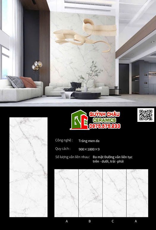 Gạch trung quốc 90x180 đá nung kết mờ trắng vân mây Gạch trung quốc 90x180 đá nung kết mờ trắng vân mây