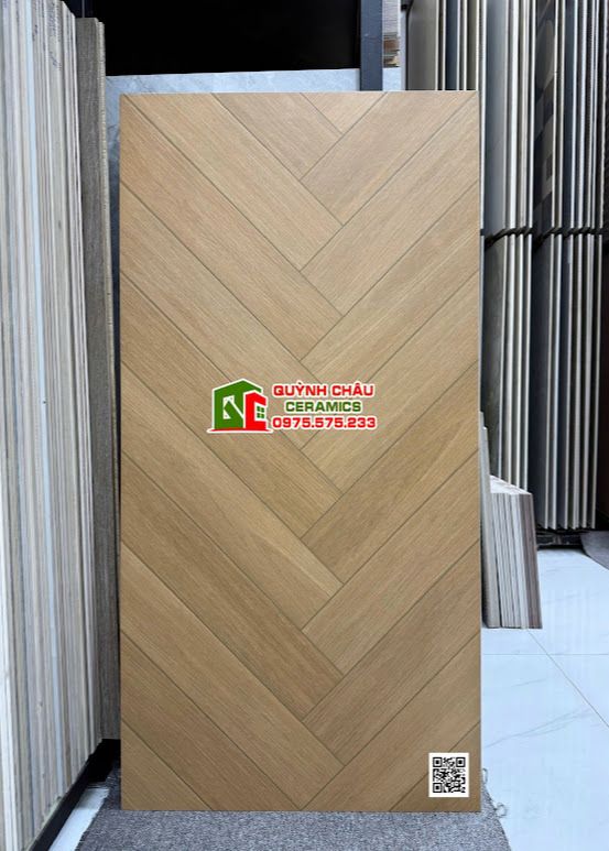 Gạch trung quốc giả gỗ vân xương cá màu nâu vàng 60x120cm