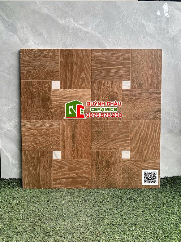 Gạch vân gỗ màu nâu 60x60 hoạ tiết ô vuông         Gạch vân gỗ màu nâu 60x60 hoạ tiết ô vuông